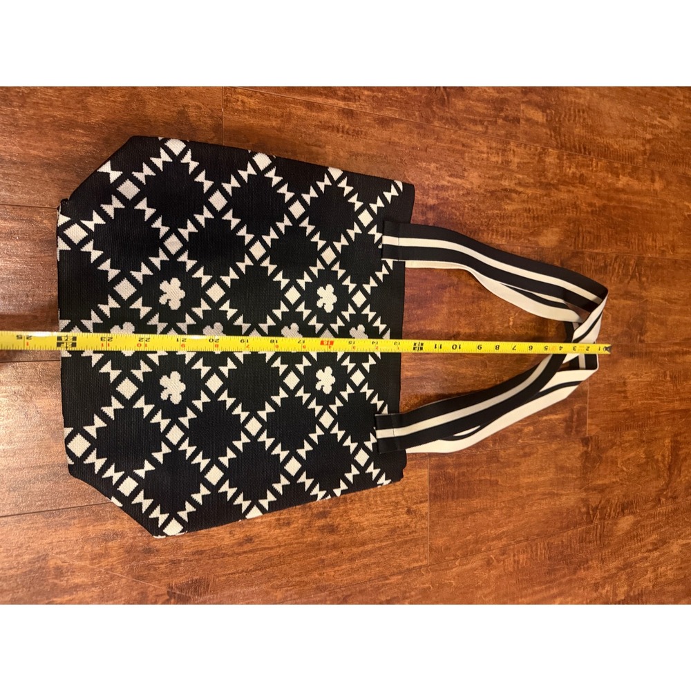 Black White Geometric Knit Tote Bag Diamond Clover Pattern Striped Straps